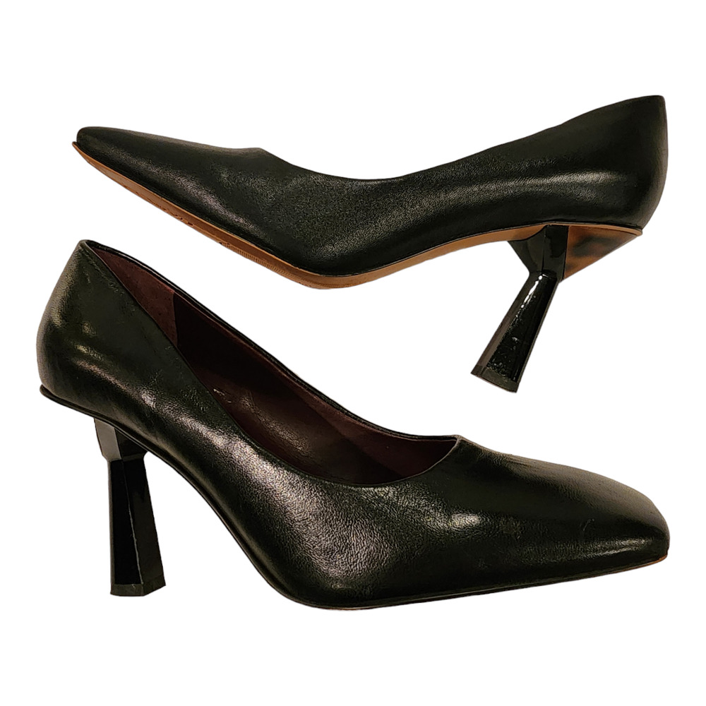 FRANCO SARTO "Finley" Black Leather with Leopard print heels SIZE 7M